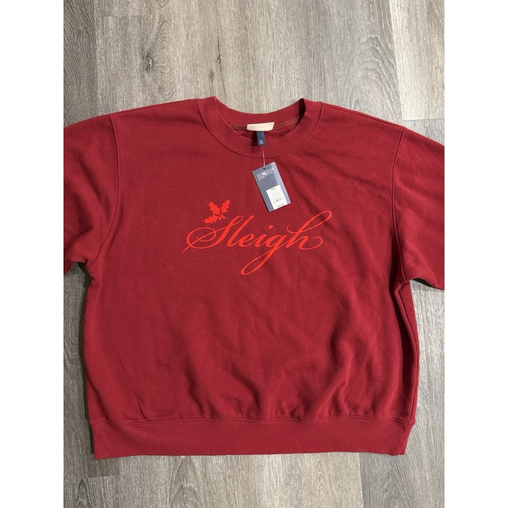 Universal Thread Holiday Fleece "sleigh" Graphic Pullover Sweatshirt Maroon XXL